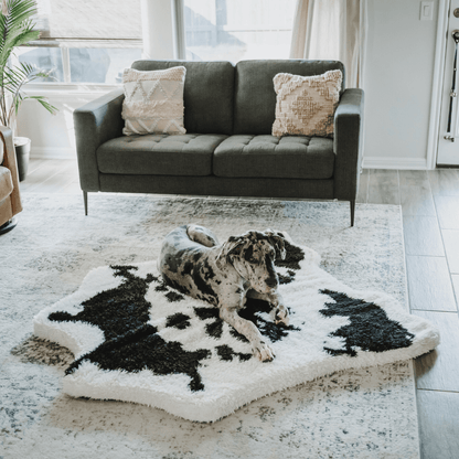 PupRug® Animal Print Memory Foam Dog Bed - Black Faux Cowhide