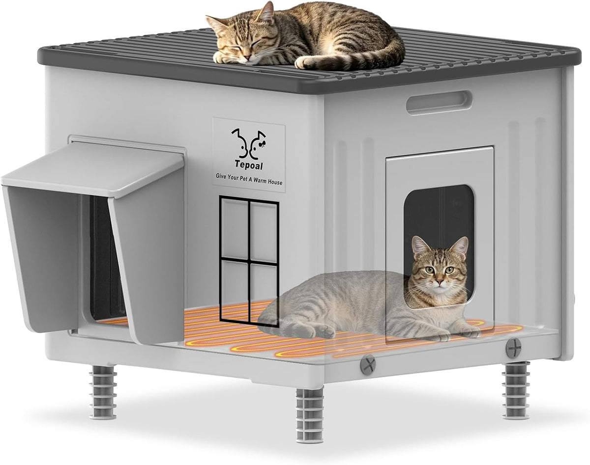 Heavy-Duty Heated Outdoor Cat House with Escape Door – 2 Sizes