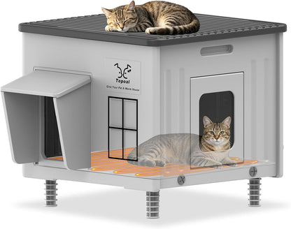 Heavy-Duty Heated Outdoor Cat House with Escape Door – 2 Sizes