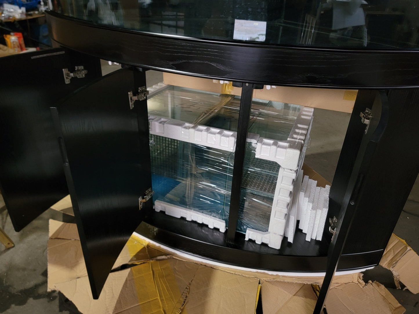 250g Corner ¼ Cylinder Glass Aquarium Ensemble in Abyss Black