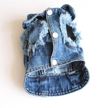 Pet Dog Cat Blue Denim Jeans Jacket Coat Vest