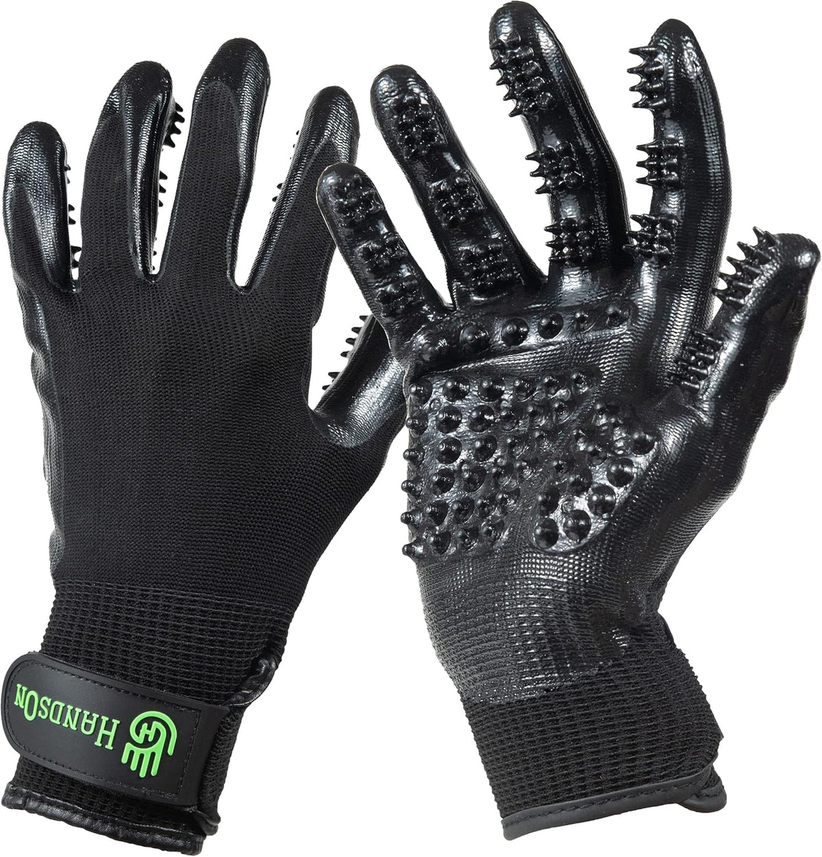 HandsOn Pet Grooming Gloves Gentle Brush for Cats Dogs Horses Black