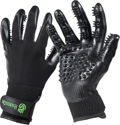 HandsOn Pet Grooming Gloves Gentle Brush for Cats Dogs Horses Black