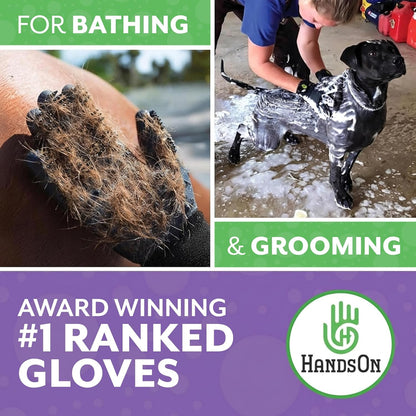 HandsOn Pet Grooming Gloves Gentle Brush for Cats Dogs Horses Black