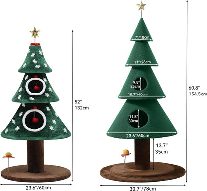 Christmas Cat Tree with 2-Story House – 60 & 63 Inch