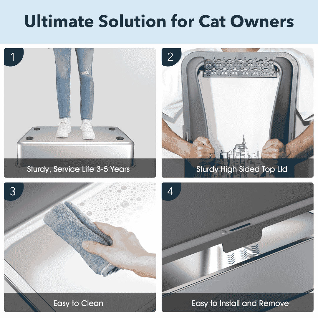 XXL Stainless Steel Cat Litter Box with Lid – High Sides, Low Entry, Easy to Clean, Odor-Free, Anti-Leak | Buy 2 & Save $10