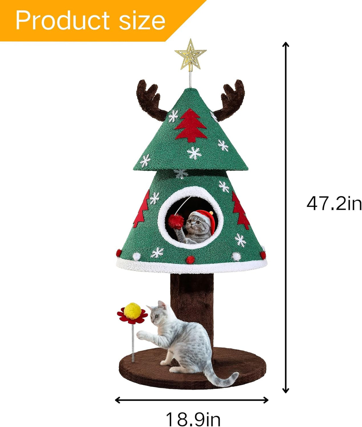 Christmas Cat Tree with Cozy Cat House – 47.2, 60 & 63 Inch