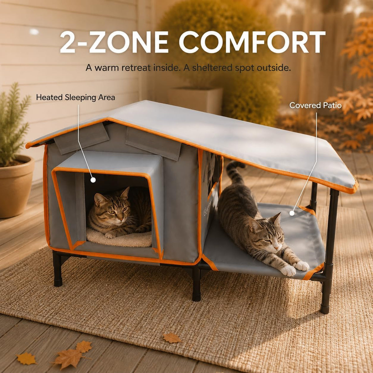 Heated Outdoor Cat House with Covered Terrace & Dual Exits