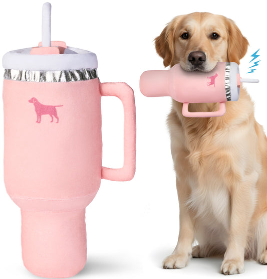 Pup Cup Tumbler Plush Squeaky Dog Toy- Ideal Birthday Dog Toy Gift