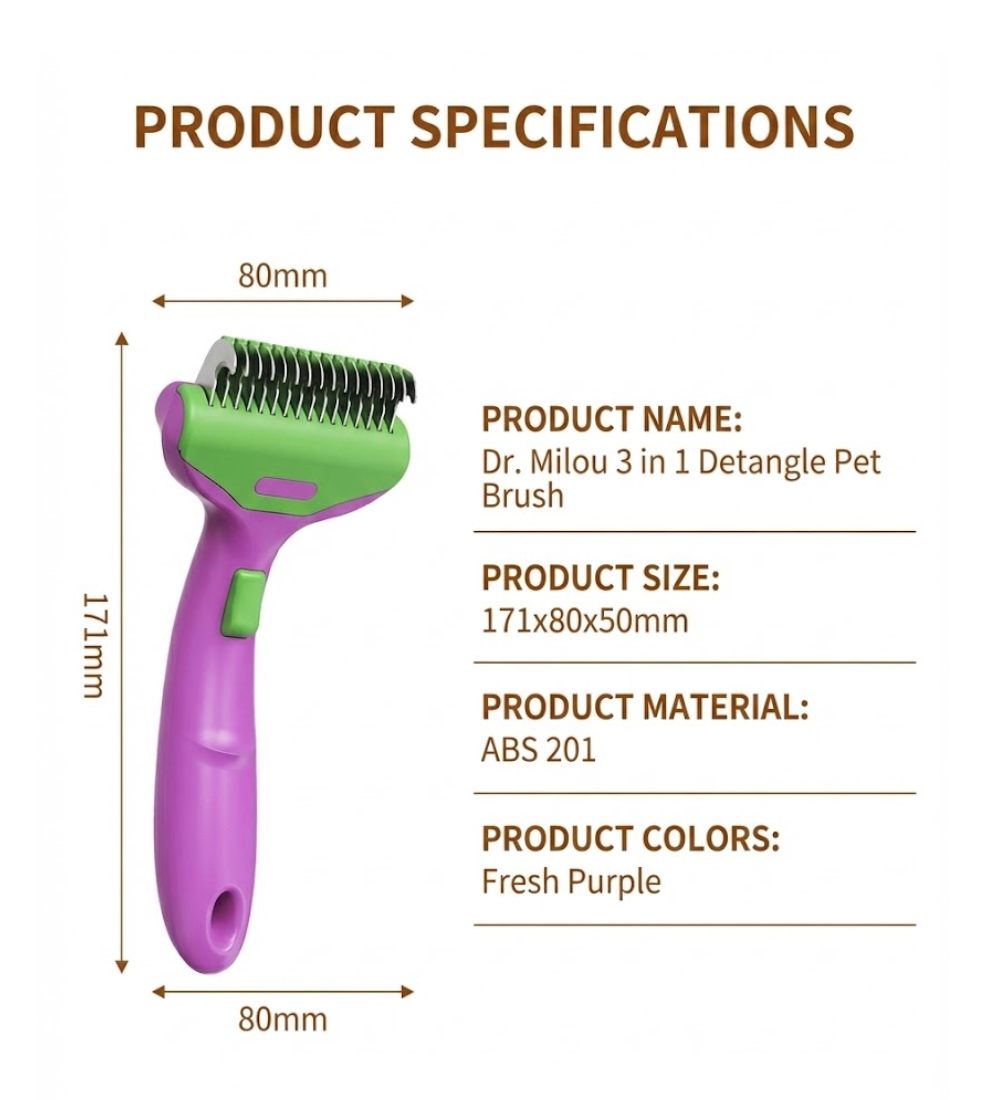 CalmCare Grooming Brush with One-Click Fur Release by Dr. Milou