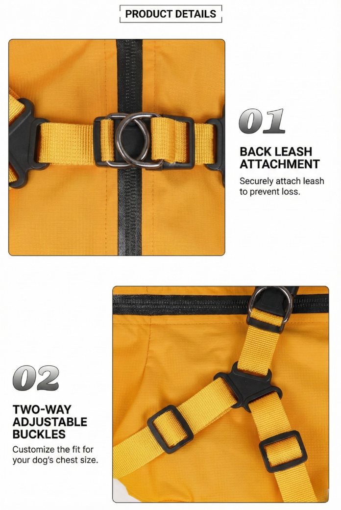 Milou & Lumi Dog Waterproof Reflective Jacket with Harness