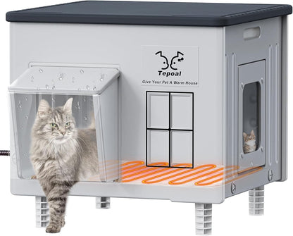 Heavy-Duty Heated Outdoor Cat House with Escape Door – 2 Sizes