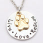 Pet Lover Dog Paw Necklace or Keychain "Live · Love · Rescue"