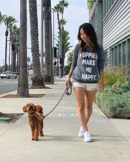 Puppies Make Me Happy Acid Wash Crewneck Sweatshirt | Gift for Dog Lovers | Printed in USA