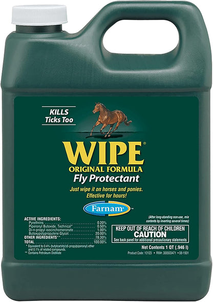 Farnam Wipe Fly Tick Protectant 32 oz. Repels Kills Flies Ticks Horses