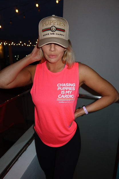 Chasing Puppies is My Cardio Women's Sleeveless Tank | Dog Mom Gift | Handmade in Los Angeles USA