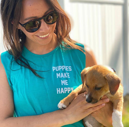 Puppies Make Me Happy Motto Crop Top Made in USA | Present for Dog Lovers