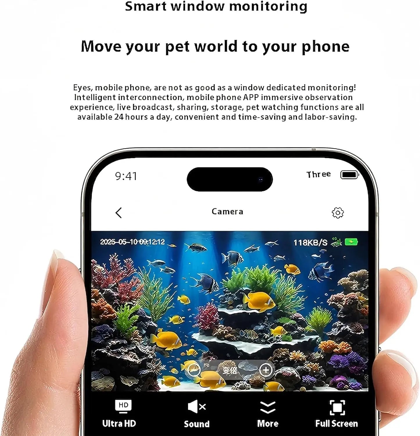 2K Aquarium Camera WiFi Terrarium Pet Camera Night Vision 140° View 2-Way Audio