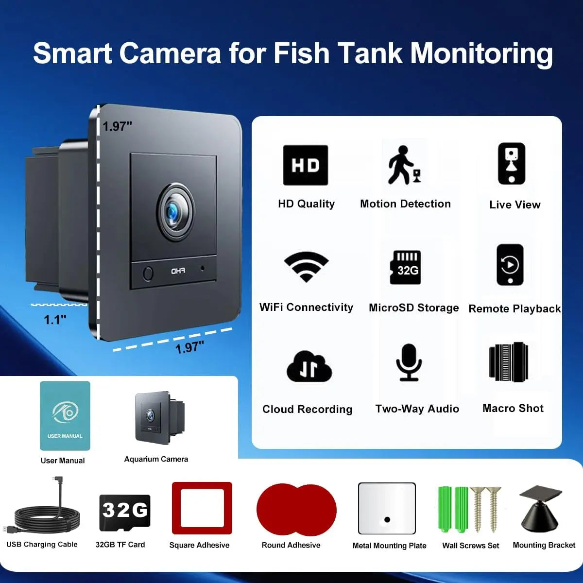 2K HD Aquarium & Terrarium Camera w/ Night Vision, Audio & 32GB Card