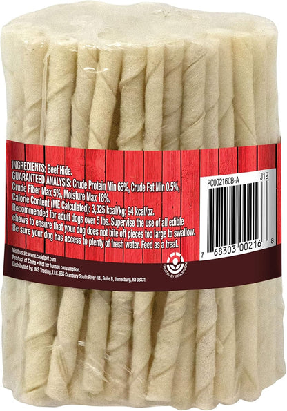 Cadet Beef Hide Rawhide Twists 5-Inch Dog Chews 100 Count Long Lasting