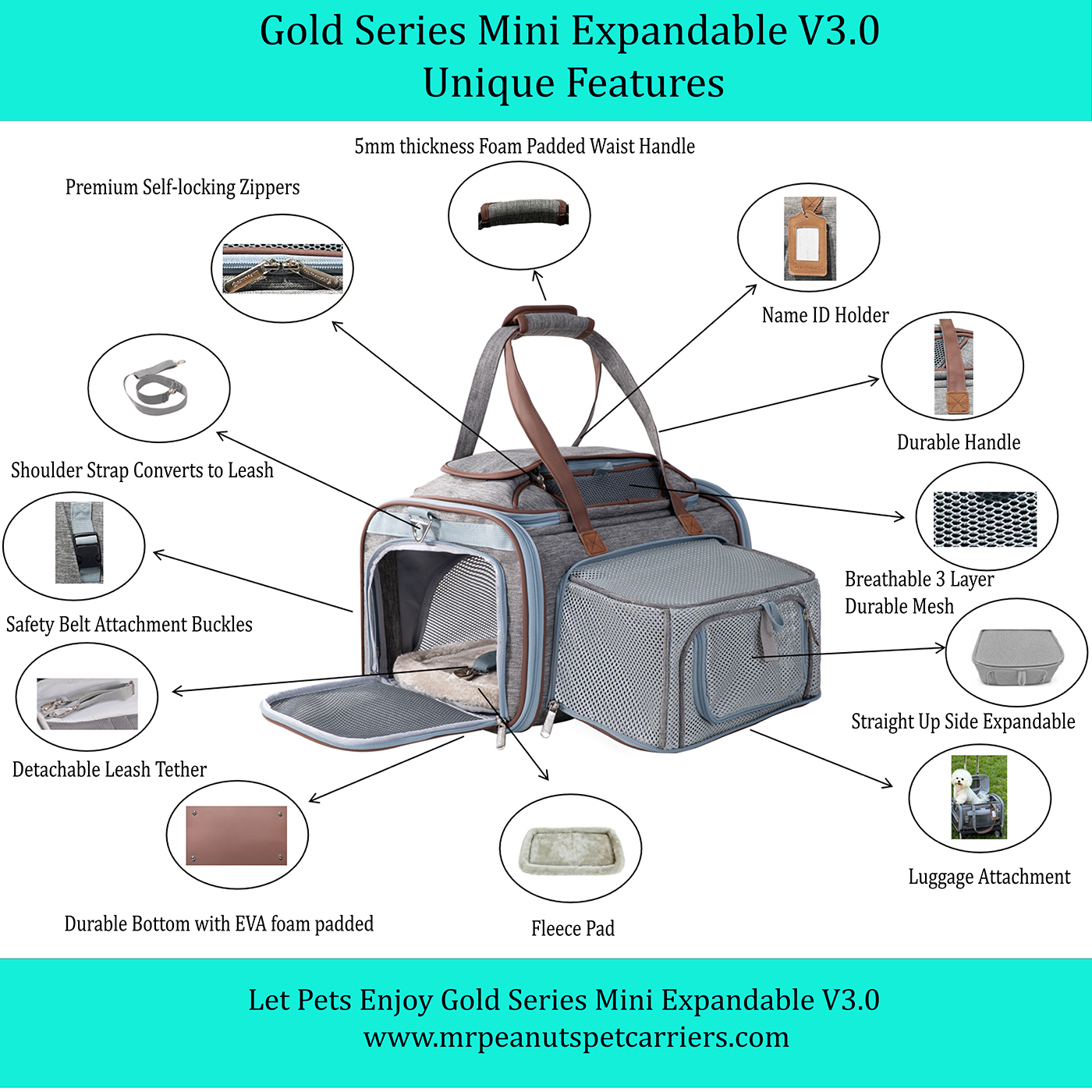 Mr. Peanut's Gold Series Mini Size Airline Compliant Expandable Pet Carrier