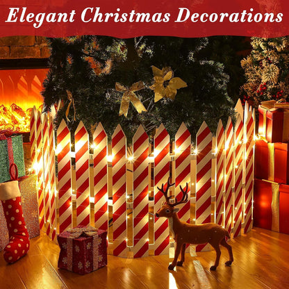 Lighted Wooden Christmas Tree Fence – 24 x 142 Inch, Candy Cane