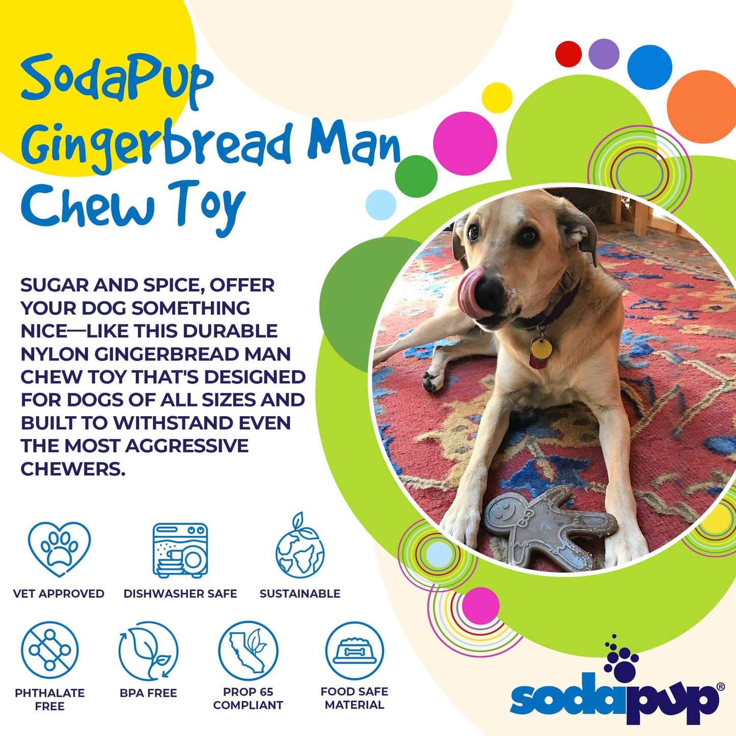 Gingerbread Man Nylon Dog Chew Toy for Aggressive Chewers | USA Made