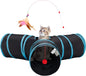 3-Way Collapsible Tunnel Cat Toy with Ball & Peek Hole for Indoor Cats & Kittens