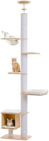PAWZ Road Floor to Ceiling Tall Cat Tree, 7.6-9.4ft Modern Wood Cat Tower