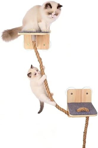 Cat Ladder with 7.5 ft Hemp Rope, Suction Cup Hanging Cat Bed, Space Saving Cat