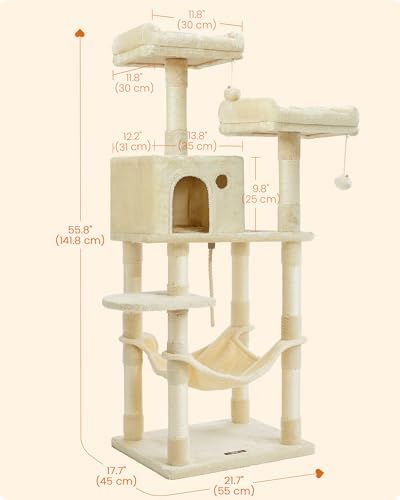 Feandrea Cat Tree, 55.8-Inch Large Cat Tower