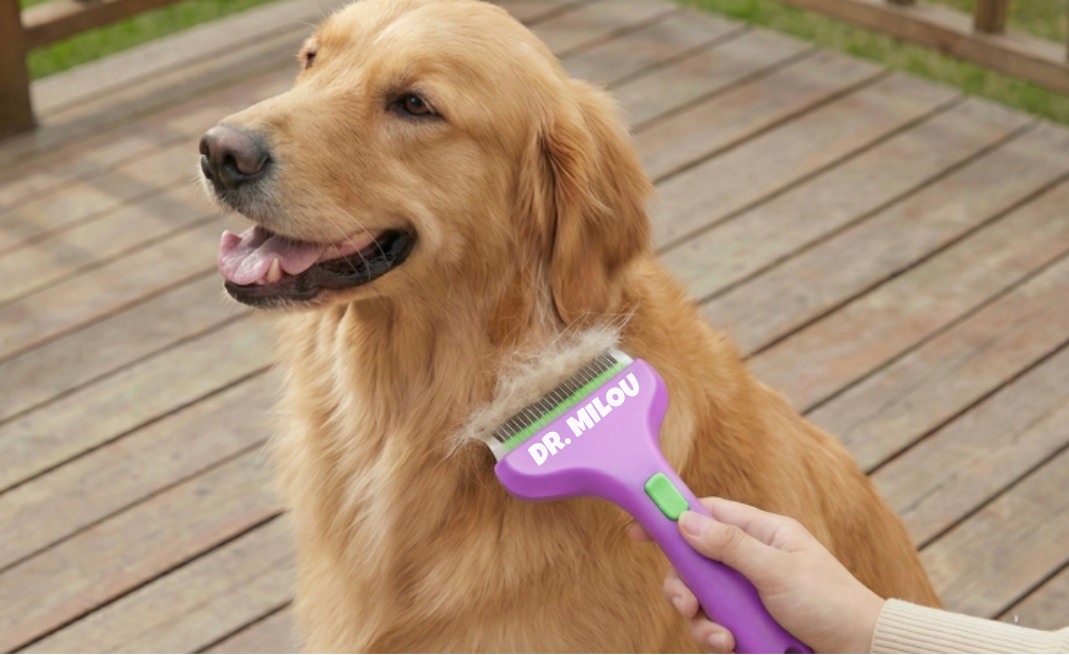 CalmCare Grooming Brush with One-Click Fur Release by Dr. Milou