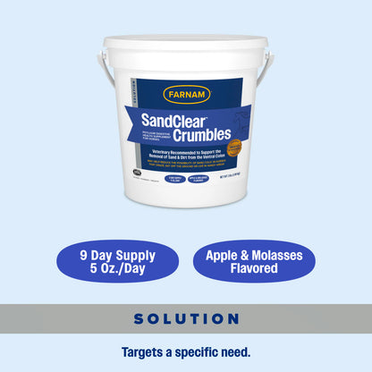 Farnam SandClear Psyllium Crumbles for Horses Digestive Support Sand Colic Risk 3lbs.