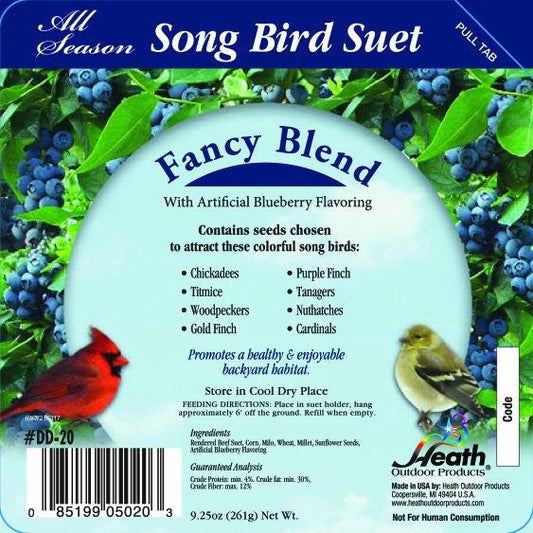 Heath Outdoor Fancy Blend Suet Cake 9.27oz High Energy All-Season Bird Food