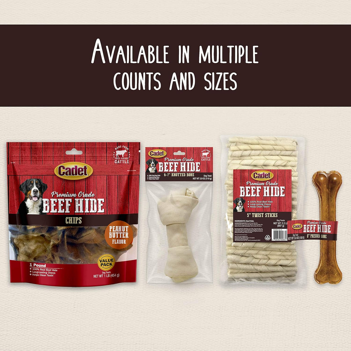 Cadet Pressed Rawhide Bones 6.5" Dog Chews 12 Pack Long Lasting Beef Hide