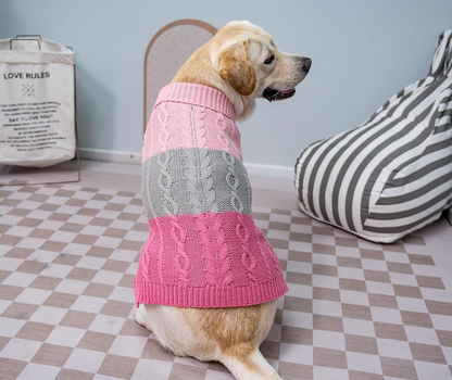 Color Block Cable Knit Dog Sweater – Turtleneck Pullover XS–XL