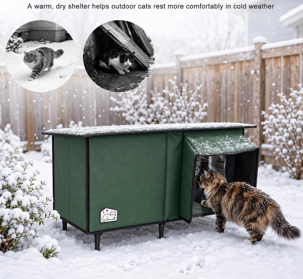 Heated Outdoor Cat House with Waterproof Roof & Dual Doors