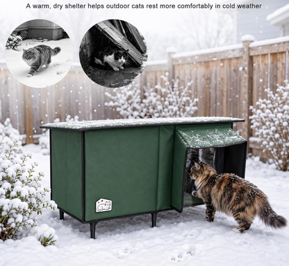 Heated Outdoor Cat House with Waterproof Roof & Dual Doors