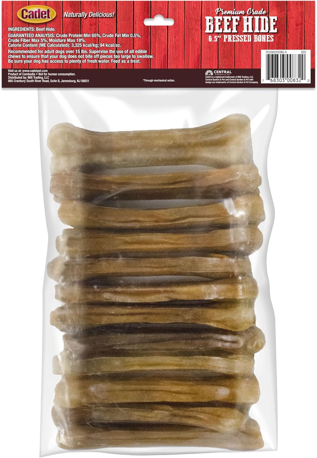 Cadet Pressed Rawhide Bones 6.5" Dog Chews 12 Pack Long Lasting Beef Hide