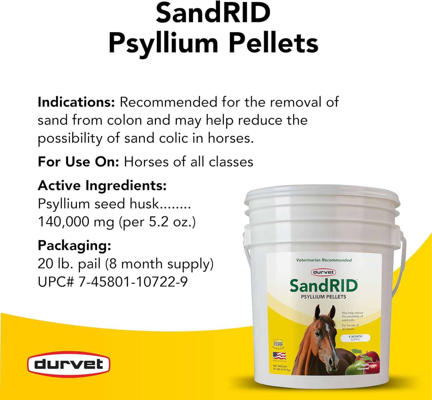 Durvet Equine Sandrid Psyllium Pellets 20 lbs. Apple Flavor