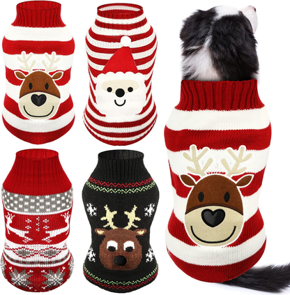 4-Pack Christmas Dog Sweaters – Festive Knit Pet Apparel, S–XL