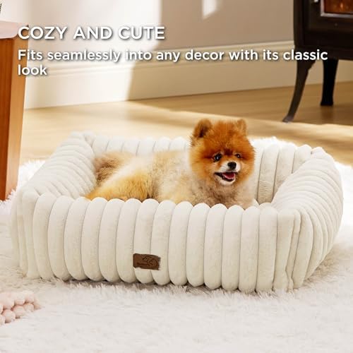 Bedsure ComfyFleece® Cute Dog Bed Medium Large Size Dog Washable，30in Cream