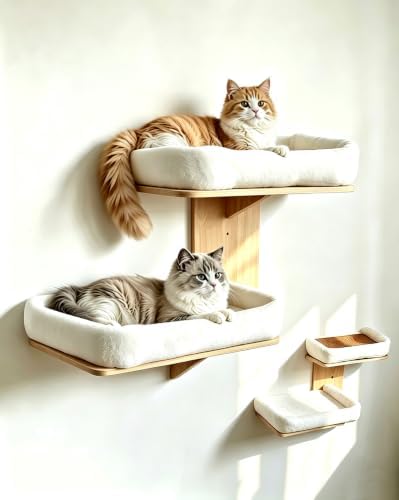 Cat Wall Shelves with Cat Bed 2 in 1 Furniture with Soft Cushion Perch & Pet