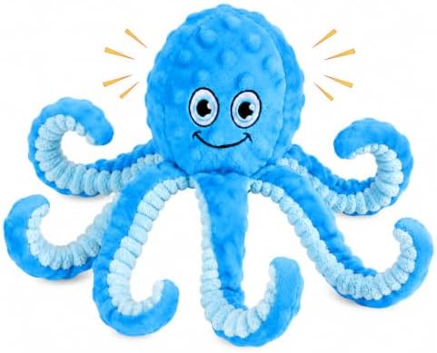 Letsmeet Squeaky Dog Toys Octopus Stuffed Crinkle Toy, Puppy Chew Toys