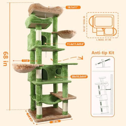 68 Inches Multi-Level Large and Tall Cat Tree Tower