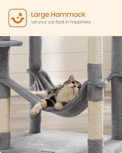 Feandrea Cat Tree, 73.2-Inch Cat Tower, Light Gray