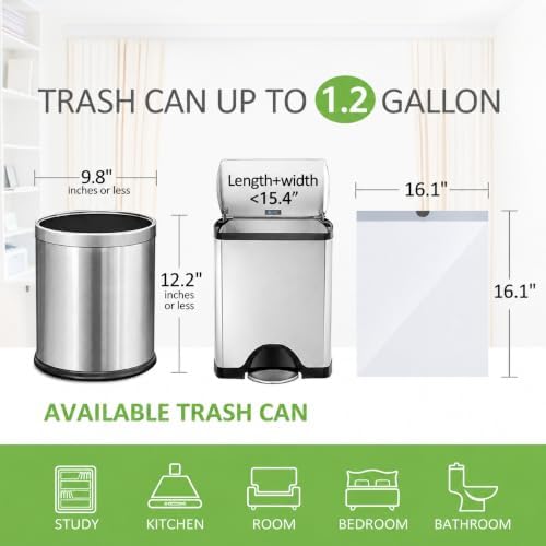 1.2 Gallon 100 Counts Small Drawstring Trash Bags by Teivio, 1.5 Gallon