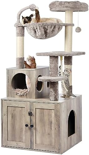 Timberer Cat Tree with Litter Box Enclosure, 2-in-1 Cat Tower