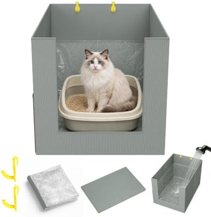Litter Box Shield with Front Barrier, Cat Litter Box Enclosure Splash Guard