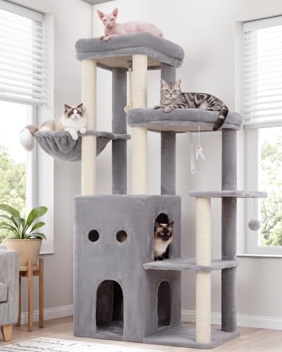 Heybly Cat Tree, 59.4" Secure Anti-Tip Cat Tower